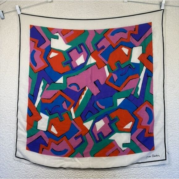 Vintage Pierre Cardin Scarf Womens Large Multicolor Abstract 100% Silk Italy 80s - Picture 1 of 10